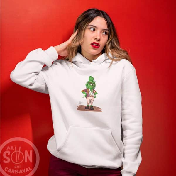 sudadera grinch de cadiz con gorro blanca