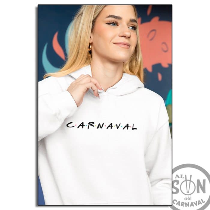 sudadera carnaval friends con gorro blanca